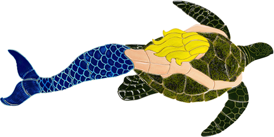 Mermaid with Turtle Blonde MT48 Ceramic Mosaic