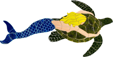 Mermaid with Turtle Blonde MT48 Ceramic Mosaic