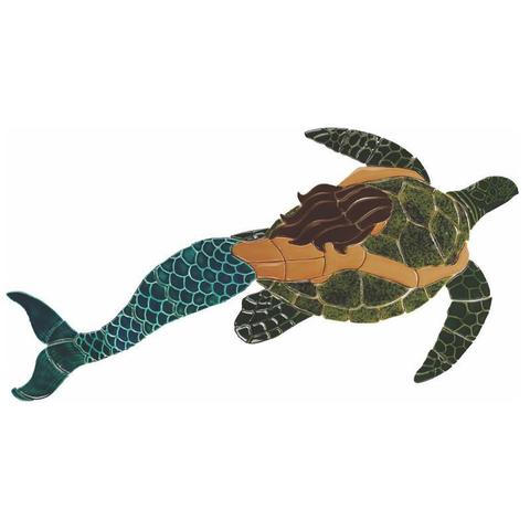 Mermaid with Turtle Brown MT48BR Ceramic Mosaic