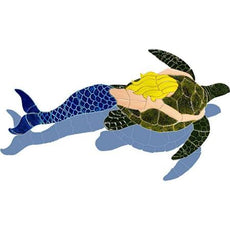 Mermaid with Turtle Blonde MT48/SH (with shadow) Ceramic Mosaic
