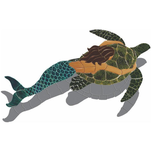 Mermaid with Turtle MT48BR (with shadow) Ceramic Mosaic