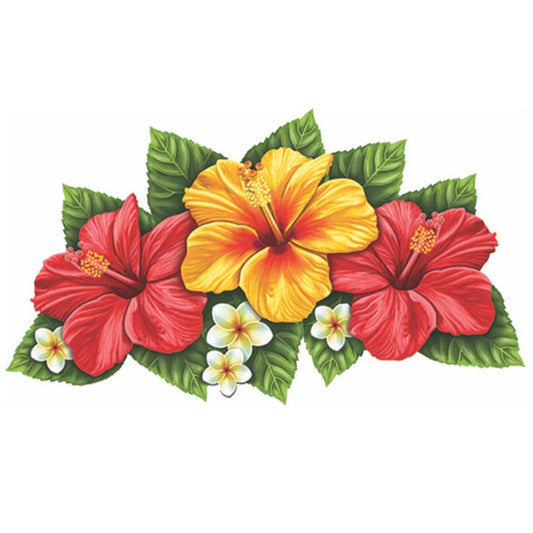 Triple Hibiscus Flower Red & Yellow Porcelain Mosaic